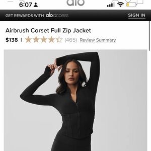 ALO Yoga Black Airbrush Corset Full Zip Jacket